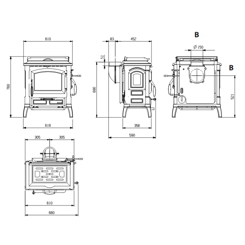 Holzofen mit Flachheizung Isetta Con Cerchi.16 - 7,3 kW — Foto 4