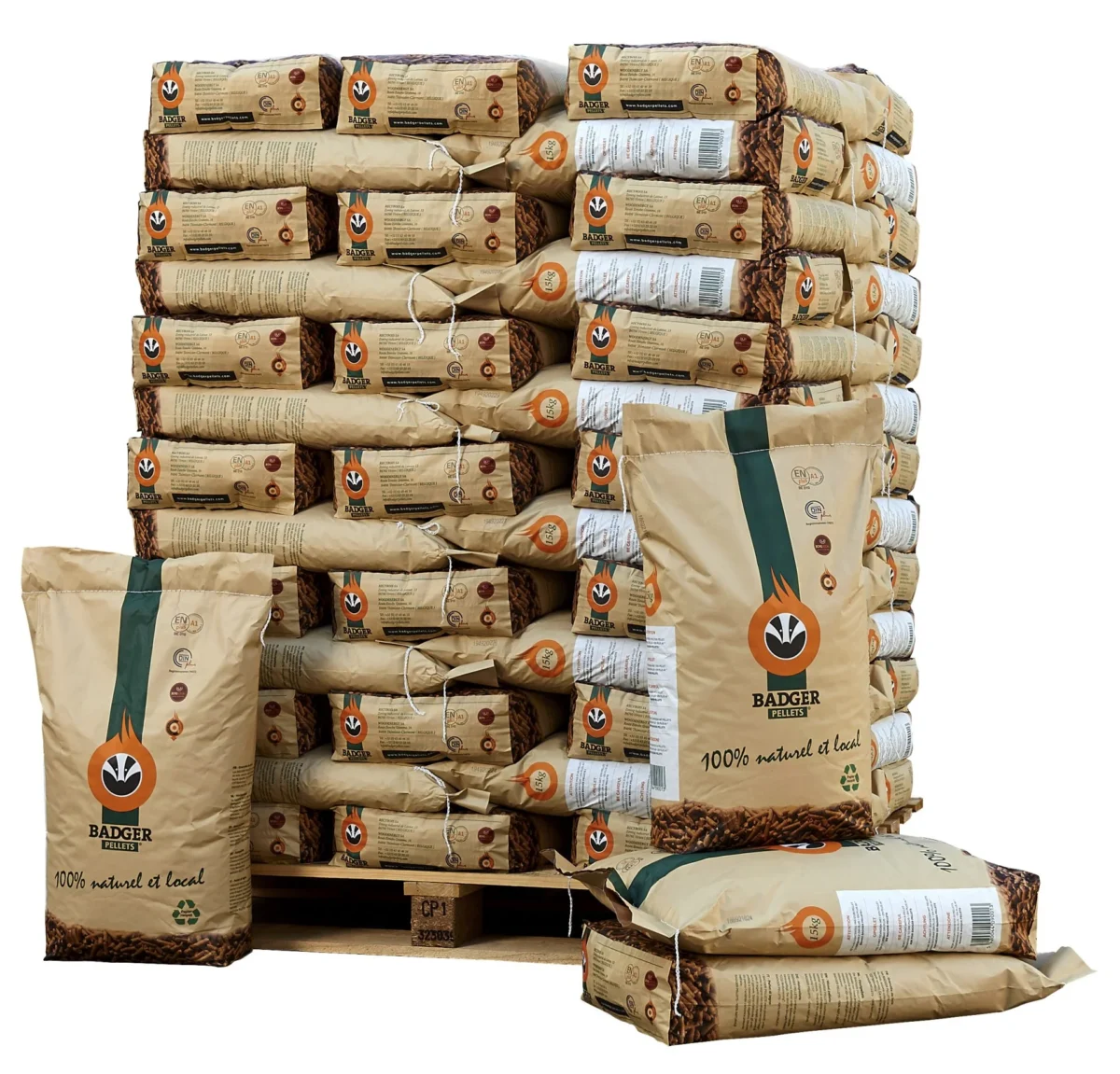 Natürliche Holzpellets Badger Pellets – Palette 990kg (66 Säcke)